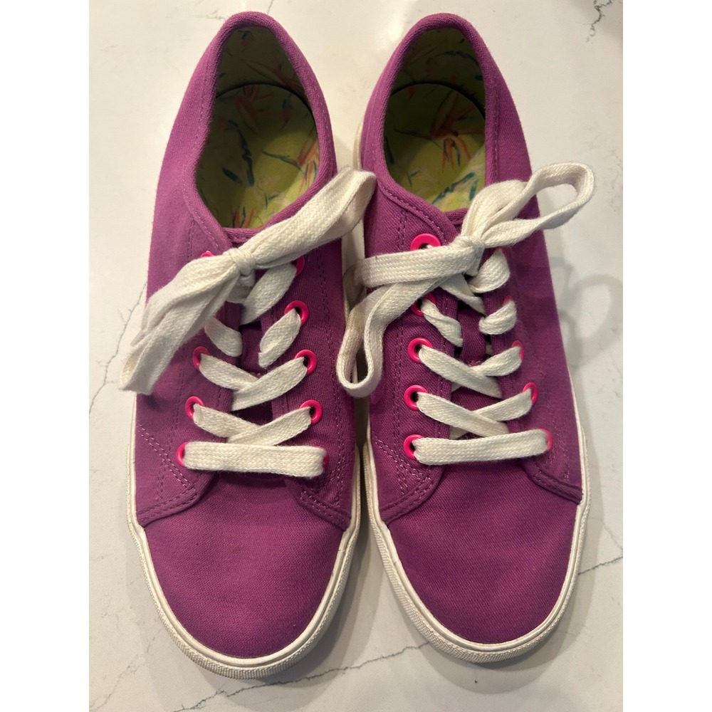 Vionic Oasis Sneakers Purple Canvas Orthotic Support Tropical Print Shoes